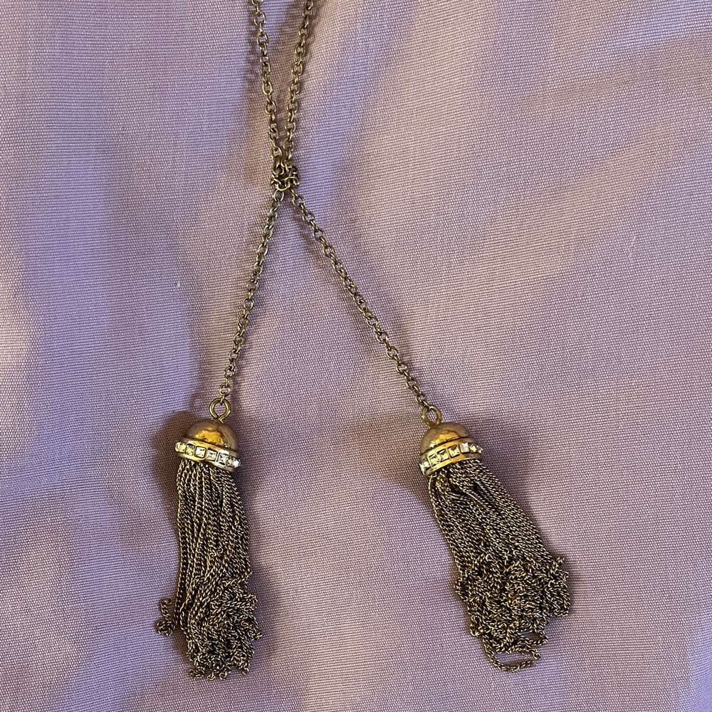 NWT J Crew Gold Tone and Rhinestone Long Tassel Necklace - Picture 7 of 7